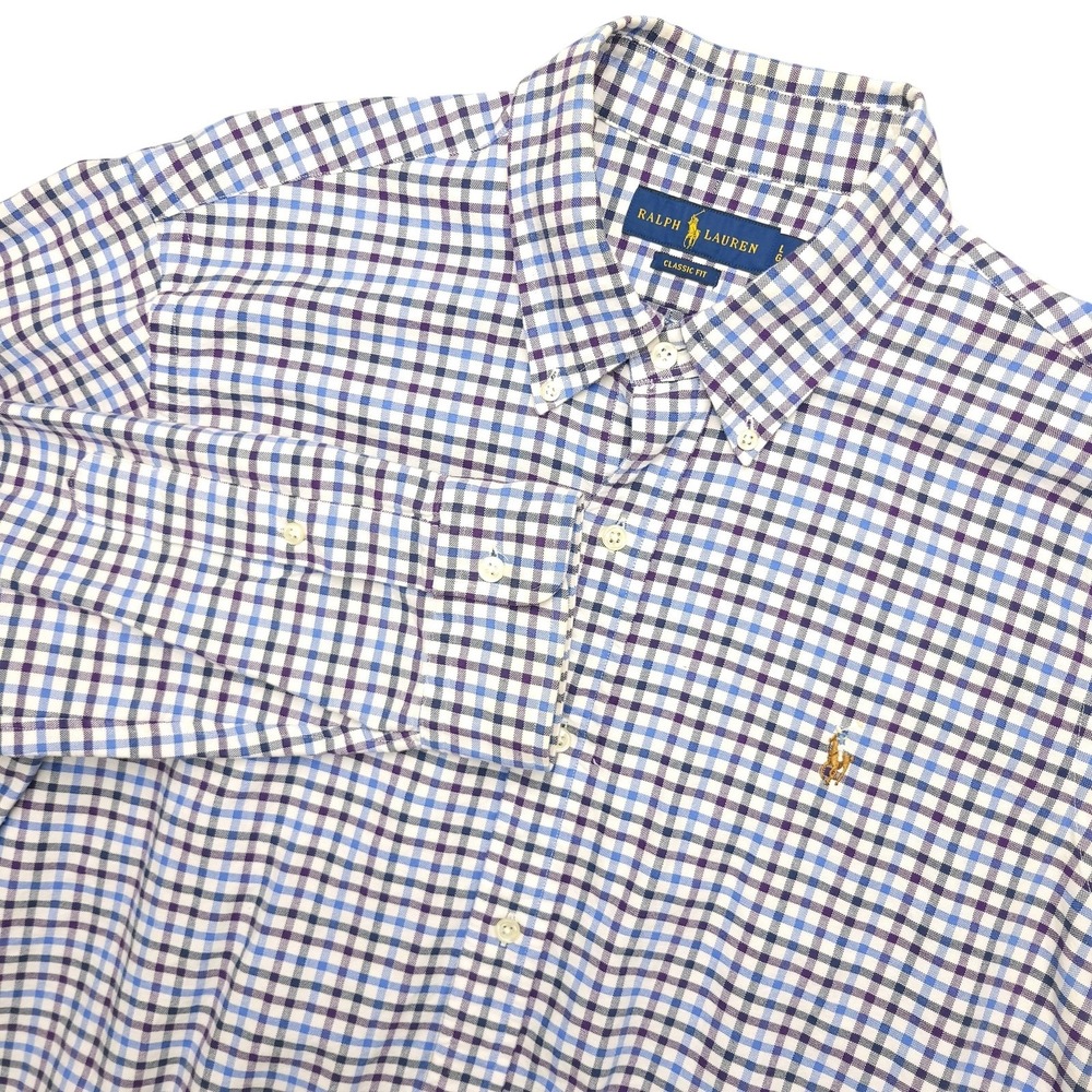 Ralph Lauren Classic Fit Shirt Mens Large Blue Check Long Sleeve Button Down